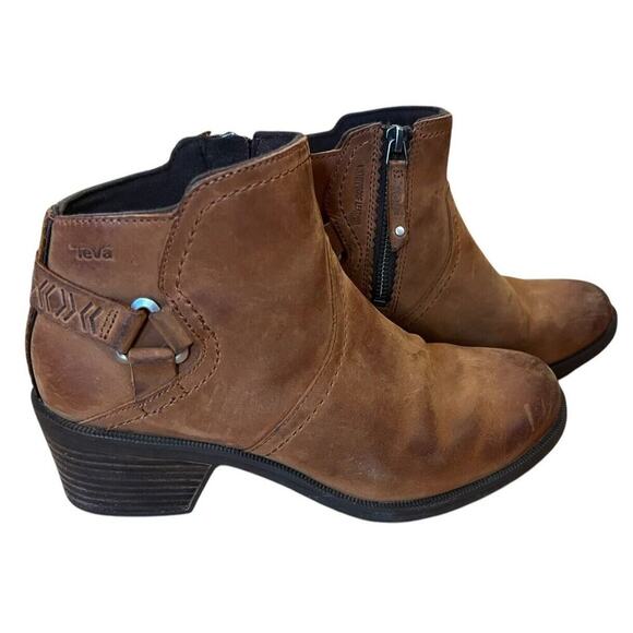 Teva Foxy Womens Ankle Boots Brown Leather Distressed Harness Zip Shoe Size 6.5 - Picture 1 of 9